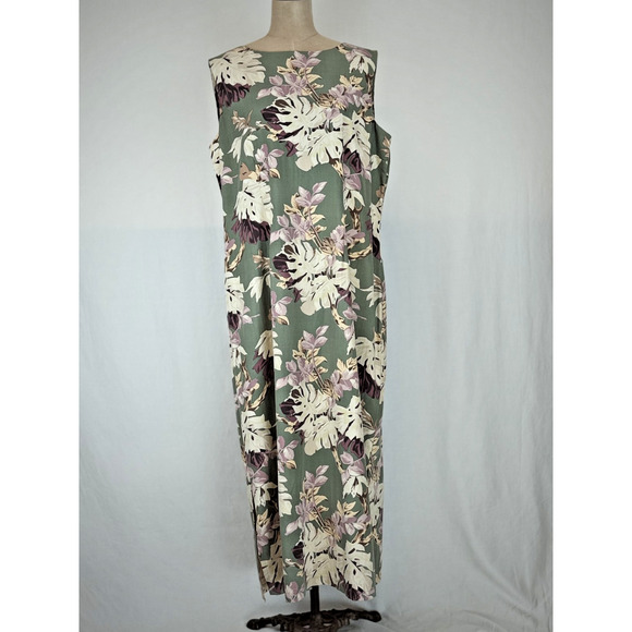 Nexx Dresses & Skirts - Vintage Y2K NEXX Green Floral Silk Sleeveless Sheath Maxi Dress XL #5-0188